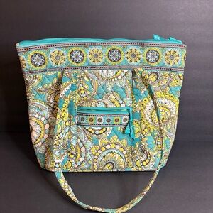 Vera Bradley Peacock Spring 2007 Pattern Zip Top Tote Designer Shoulder Bag